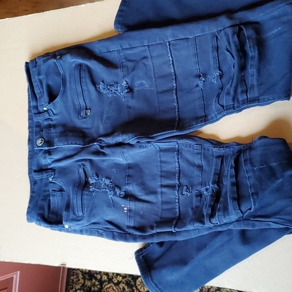 Platform 100 (p100) dark Navy  blue distressed jeans sz 34 x 34 - Picture 1 of 12